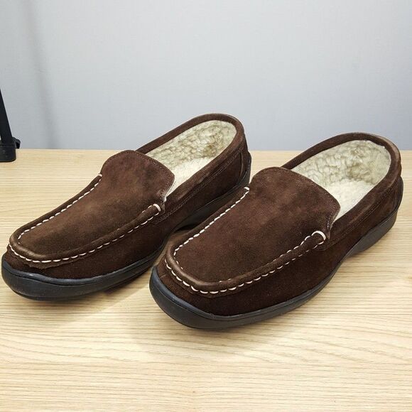 CLUB ROOM Slippers Mens Size 9 Brown Faux Suede Heavy Rubber Bottom Sherpa Lined main image 5